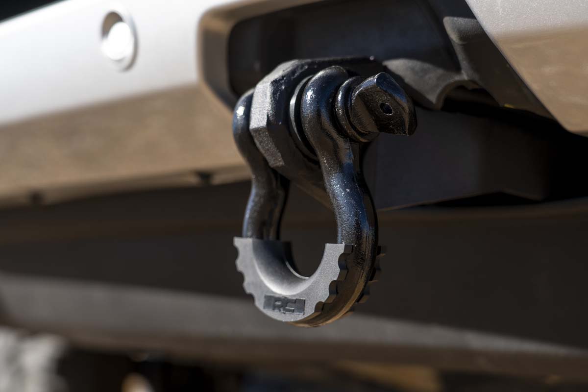 Ford Ranger Tow Hook to Shackle Conversion Kit - Rough Country - D-Ring Shackle Mount - Black - '19-'23